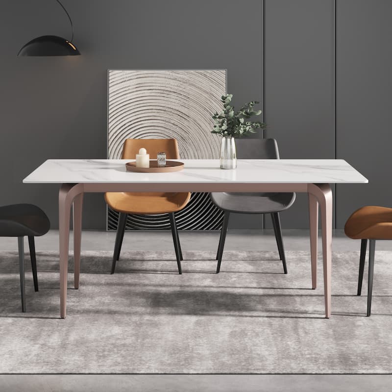 71" Modern Simply Marble Dining Table, Rectangular Sintered Stone Top and Carbon Steel legs