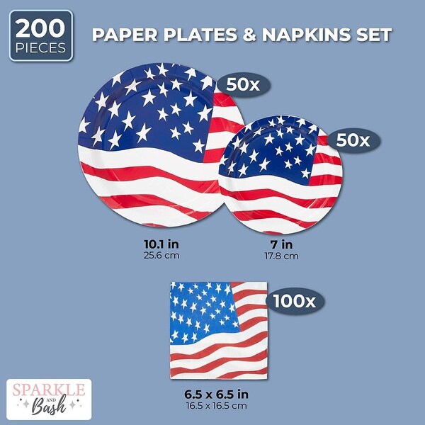 200x American Flag Patriotic Party Paper Plates Napkins 4th of