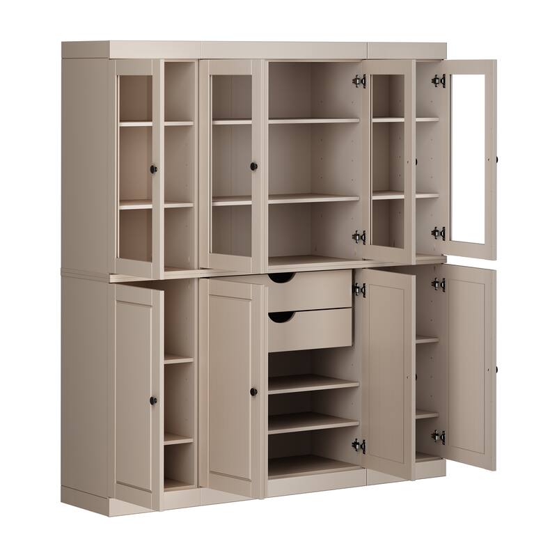 100% Solid Wood Kitchen China Pantry Buffet with Glass or Solid Wood Doors and 2-Drawer Kit by Palace Imports - 65" x 71.5"
