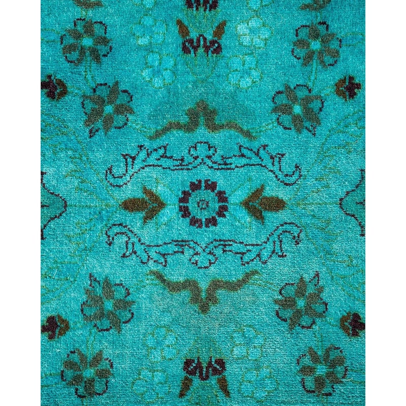 Overton Hand Knotted Wool Vintage Inspired Modern Contemporary Overdyed Blue Area Rug - 3' 1" x 5' 3"