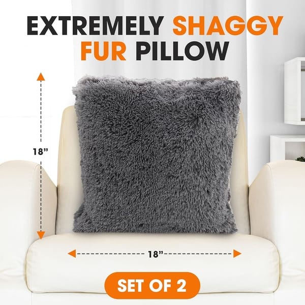 dimension image slide 20 of 41, Cheer Collection Super Soft Shaggy Long Hair Throw Pillows Set of 2 Plush Accent Cushions