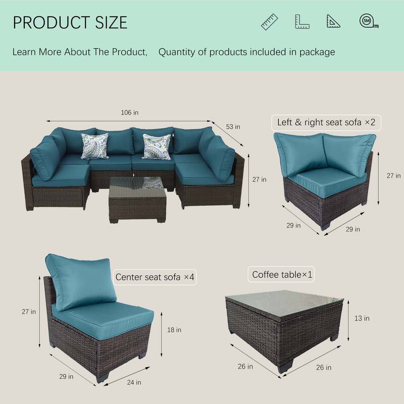 7-Piece PE Rattan Wicker Outdoor Patio Sectional Sofa Set with Cushions and Coffee Table