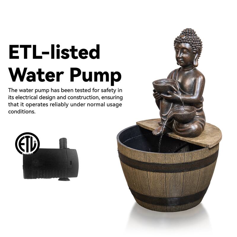 Outdoor Polyresin Buddha Fountain – Meditating Statue with Pumped Waterfall, Weather Resistant Yard Decor