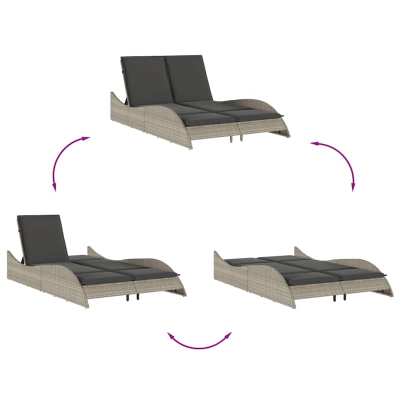 vidaXL Patio Sun Lounger Light Gray PE Rattan, Powder-Coated Steel Double - 44.9" x 80.7" x 28.7"/ 1