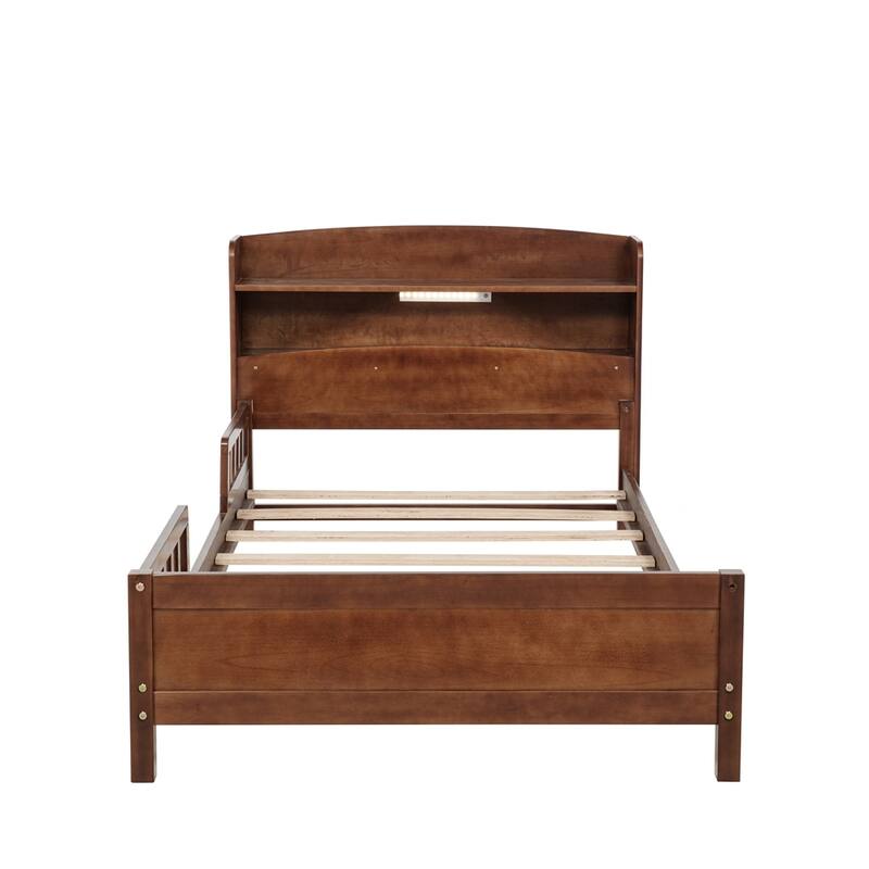 Full Pine Wood Bed with Bookcase Headboard