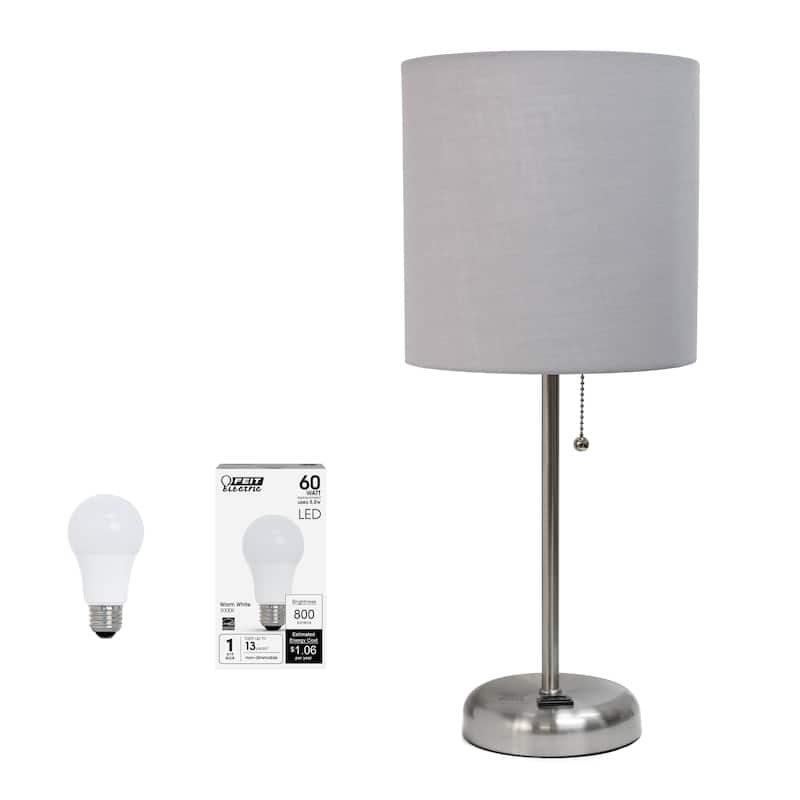 19.5" Modern Table Lamp with USB Charging Port and Fabric Shade for Home Office or Bedroom