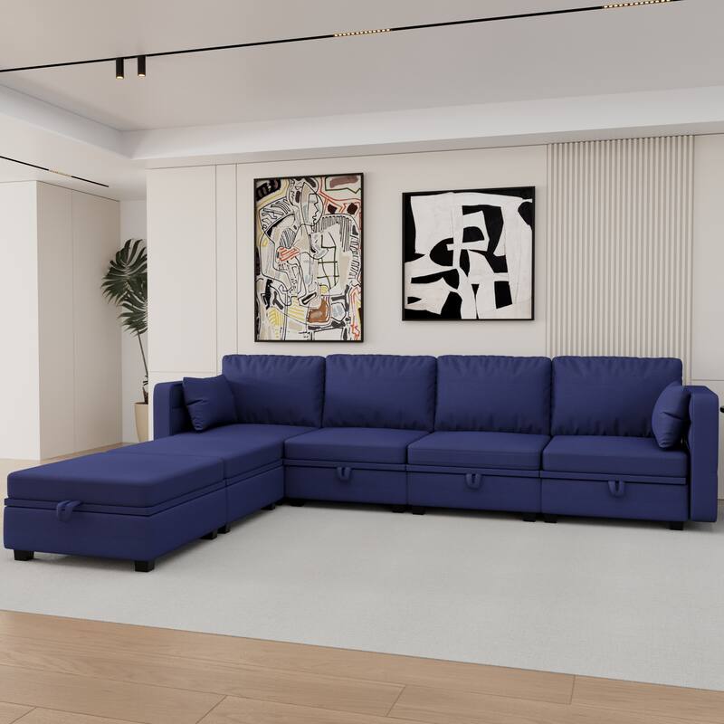 6-Seat U-Shaped Modular Reversible Sectional Sofa with Storage Ottoman