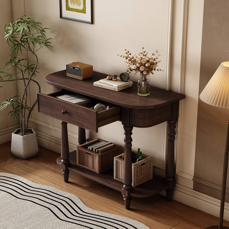 36 Inch Wood Console Table with Drawer and Shelf for Entryway