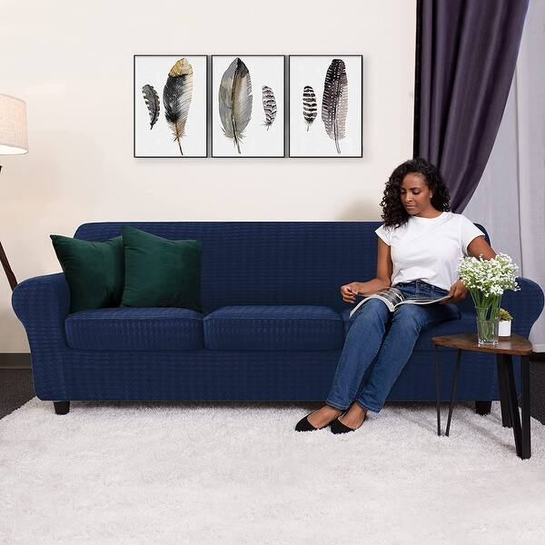 CHUN YI Houndstooth Fabric XL-Sofa Slipcover with 4 Cushion Covers