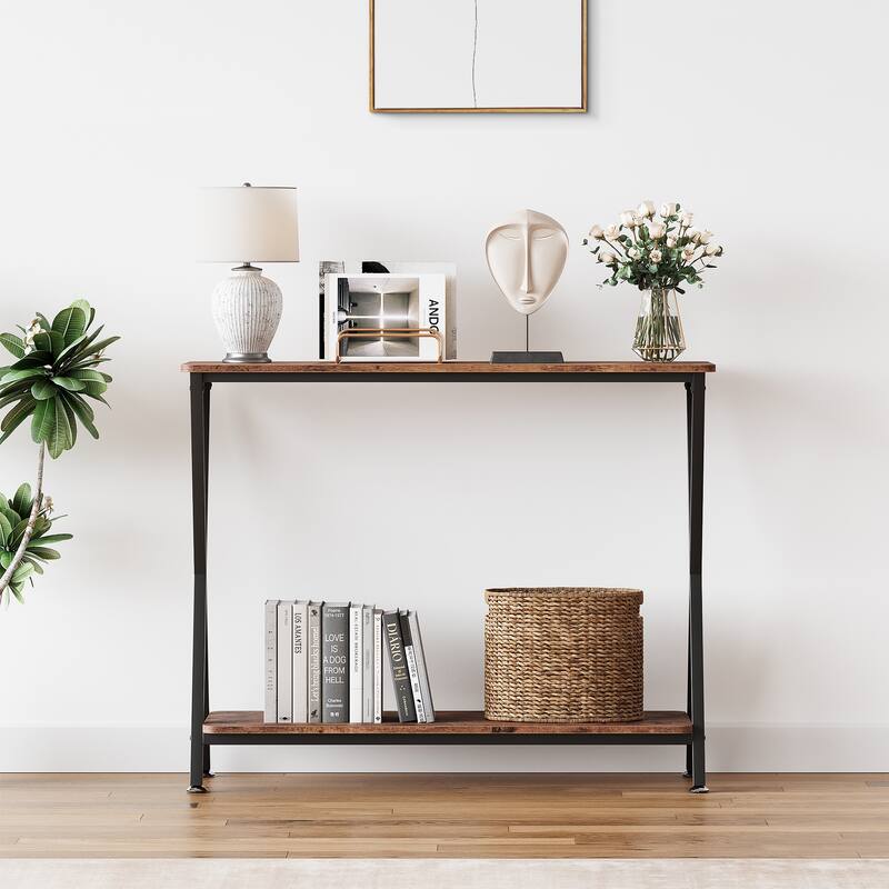 Sofa Tables Narrow Entryway Table with Storage Shelf and Metal Frame