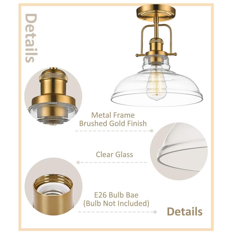 1-Light Semi Flush Mount Ceiling Light,Oil Rubbed Bronze Finish/ Brushed Gold