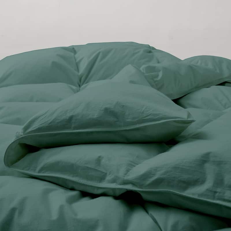 All Season 100% Cotton White Goose Feather Down Comforter with Pinch Pleat Design