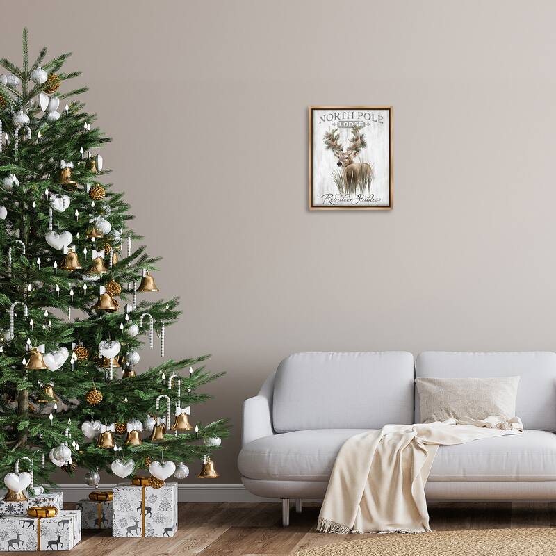 Stupell Festive Winter Reindeer Lodge Framed Floater Canvas Wall Art Design By Cat Thurman Designs