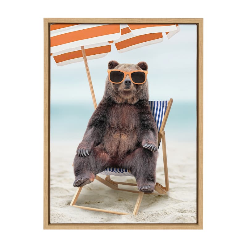 Kate and Laurel Sylvie Beach Chair Bear Framed Canvas by Amy Peterson