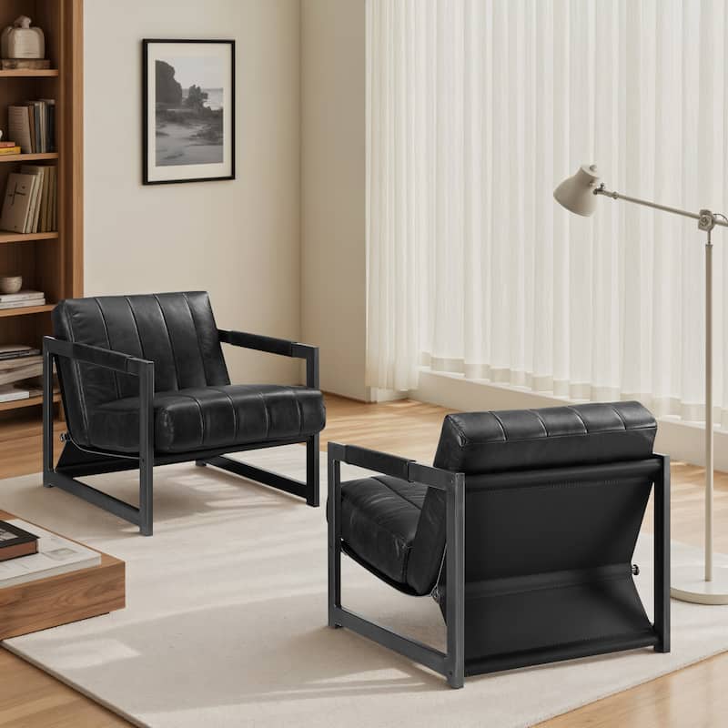 Art Leon Genuine Leather Armchair Accent Lounge Chair (Set of 2)