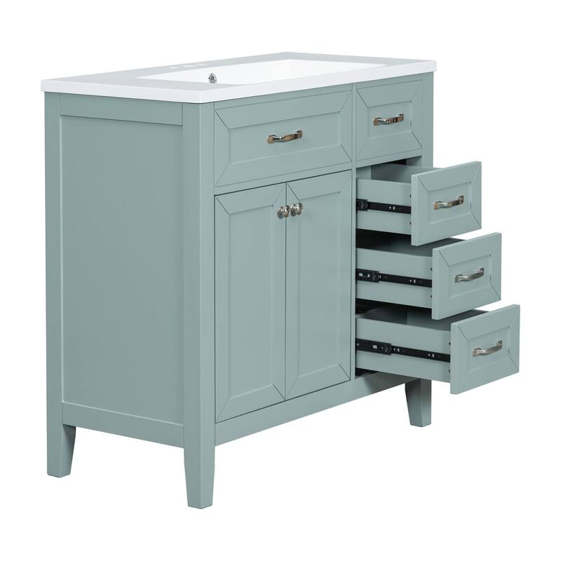 36" Bathroom Wood Vanity Cabinet with Rectangular Ceramic Sink, Drawer