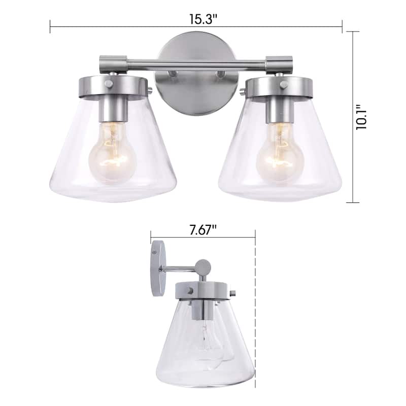 Modern Glam Farmhouse 2-Light Nickel Vanity Light - 15.3"L x 7.67"W x 10.1"H