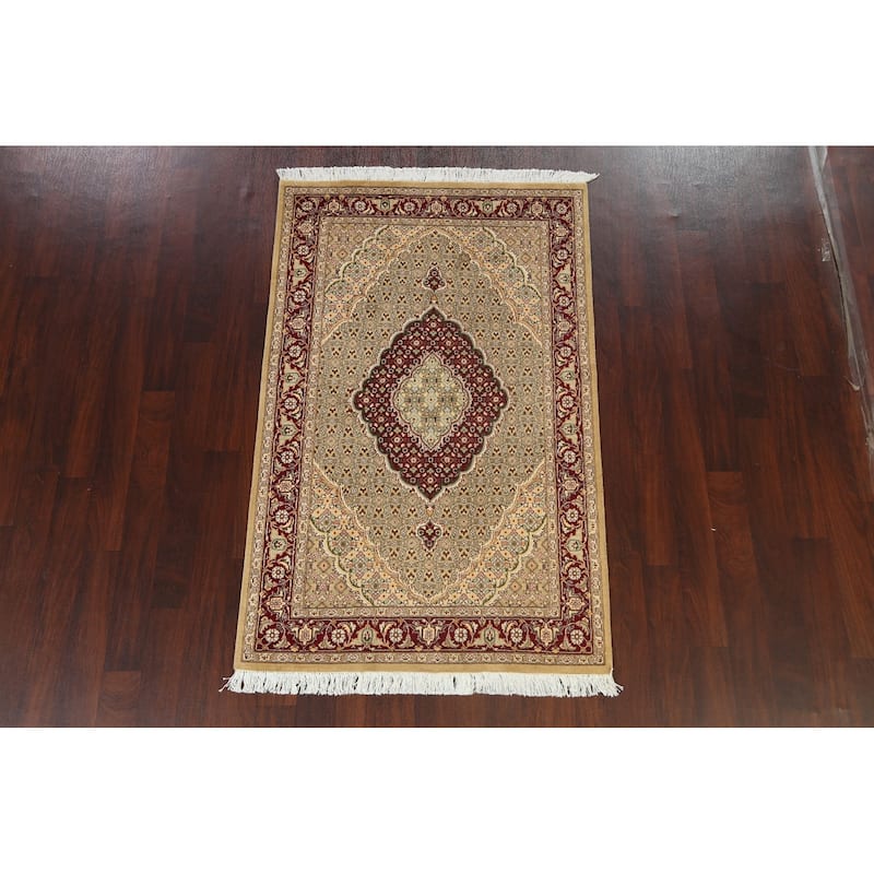 Wool/ Silk Vegetable Dye Tabriz Mahi Oriental Area Rug Hand-knotted - 4'0" x 6'4"