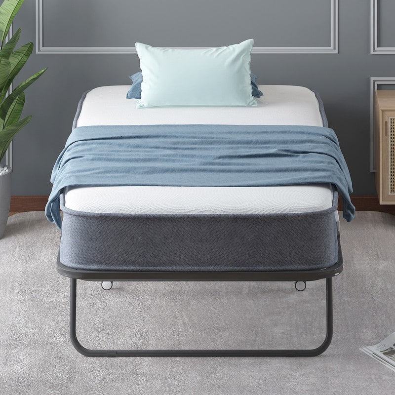 Mixoy Space Saving Foldable Bed with Mattress,Portable Bed with Lockable Wheels - W38IN*4IN mattress - Twin
