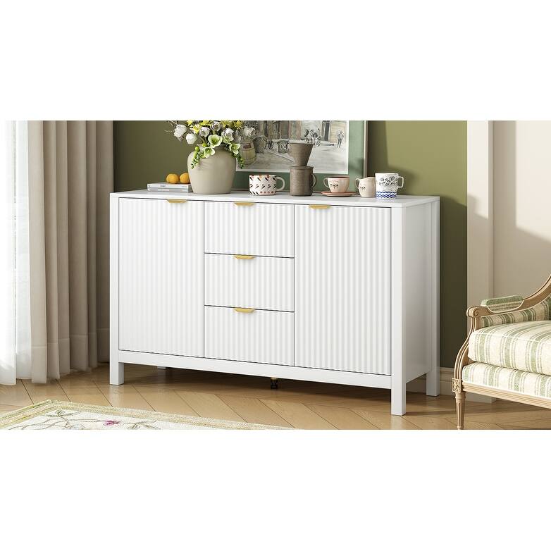 Modern Wave-Design Entryway Cabinet with 3 Adjustable Shelves ,2Doors, Storage Console Table with3 Drawers