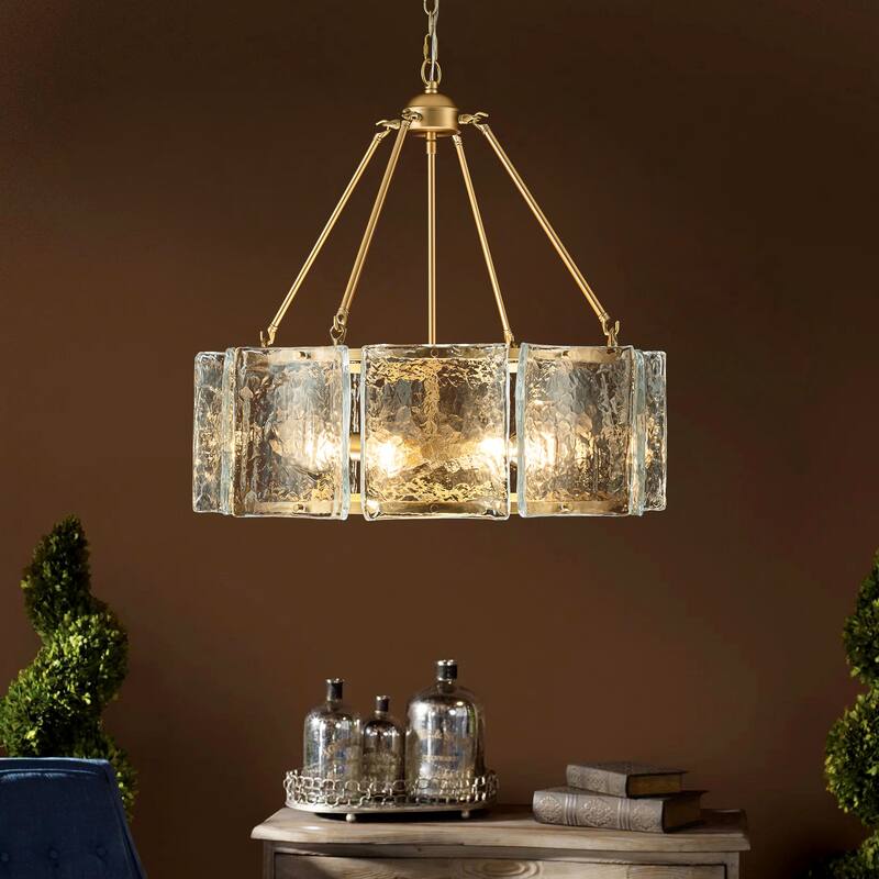 5-Light Modern Gold Drum Glass Chandelier 26.3 in. Pendant Island Lighting - 26.3 in. W x 25.1 in. H - 26.3 in. W x 25.1 in. H - Gold