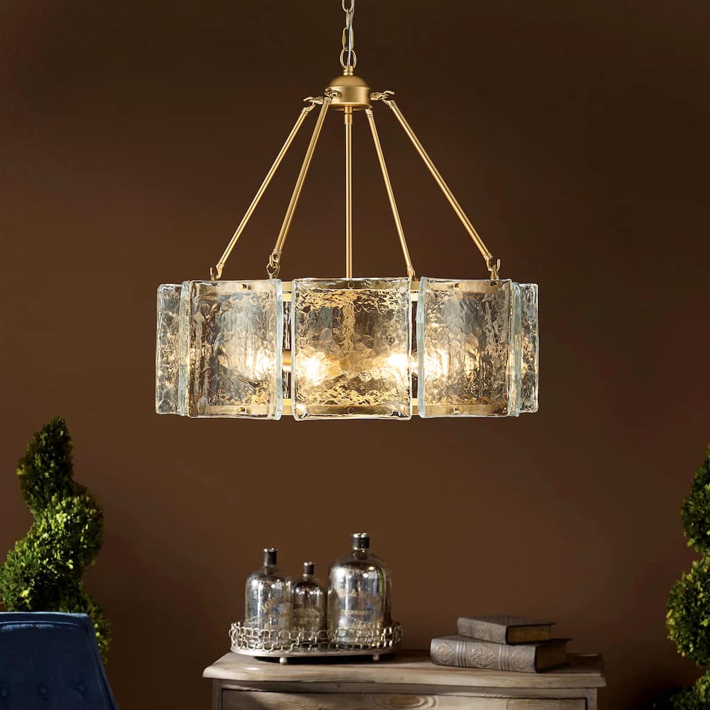 5-Light Modern Gold Drum Glass Chandelier 26.3 in. Pendant Island Lighting - 26.3 in. W x 25.1 in. H