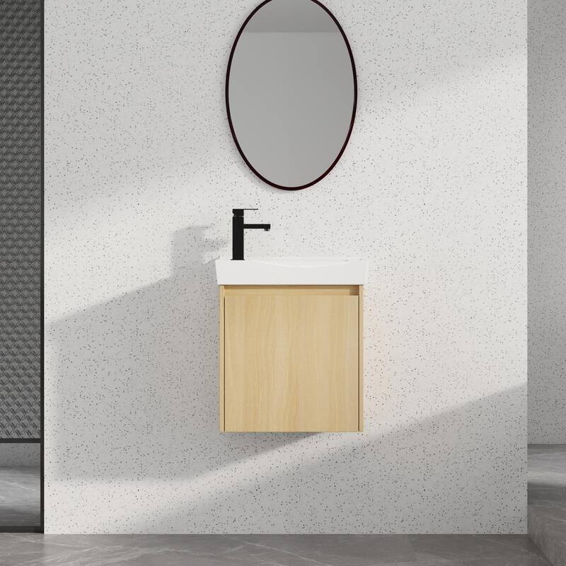 Bathroom Vanity With Sink In 16/20/24/30/36 Inch, Floating Bathroom Vanity With Soft Close Door - 19.7''W - Beige-Ceramic Sink