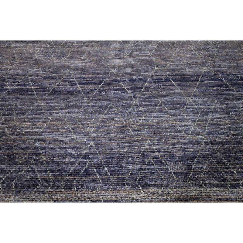 Blue Trellis Moroccan Area Rug Hand-Knotted Wool Carpet - 9'0"x 12'10"