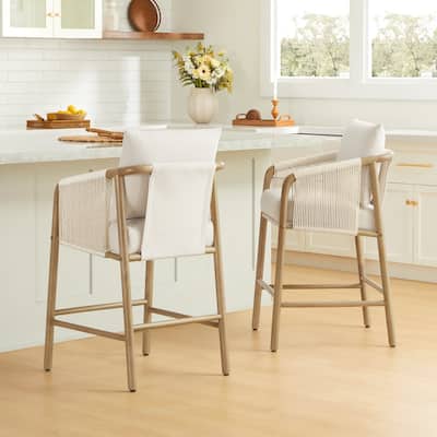Lynn Counter Height Bar Stool with Braid Wood Arm Set of 2