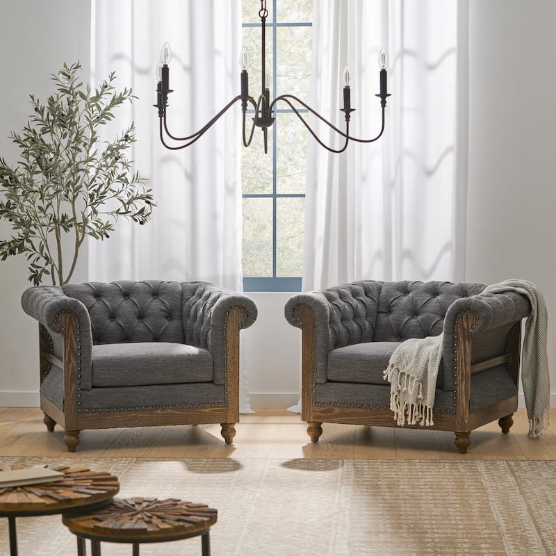 Voll Fabric Club Chairs (Set of 2) by Christopher Knight Home - Dark Brown/ Charcoal