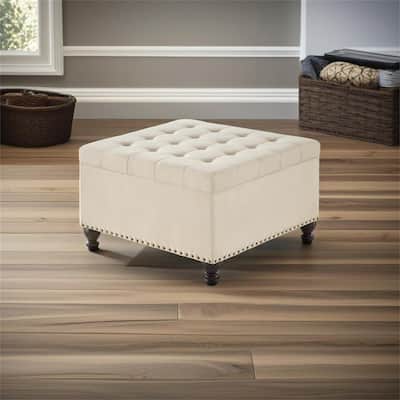 Large square storage ottoman with wooden legs