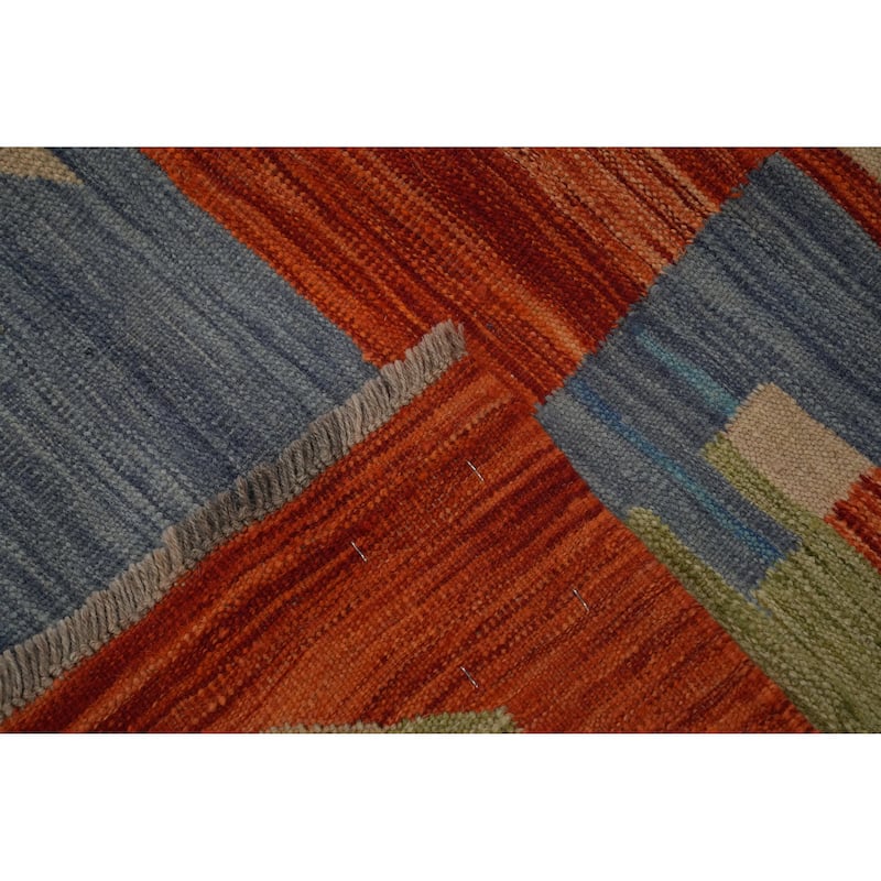Hand Woven Oriental 100% Wool Carpet Southwestern Modern Oranges & Rust Kilim Area Rug - 9' 10'' X 8' 10''