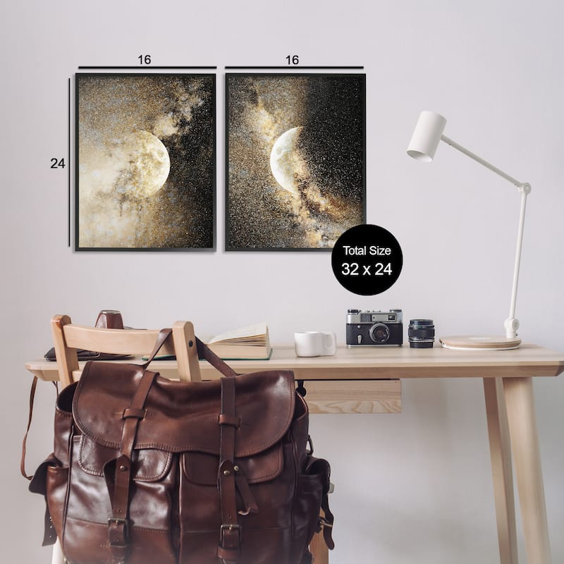 Stupell Moons with Starry Nebulas Framed Giclee Art Design By Gemma Bardot (Set of 2)