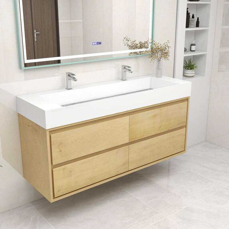 Victoria 60" Wall Mounted Modern Vanity with Double Acrylic Sink