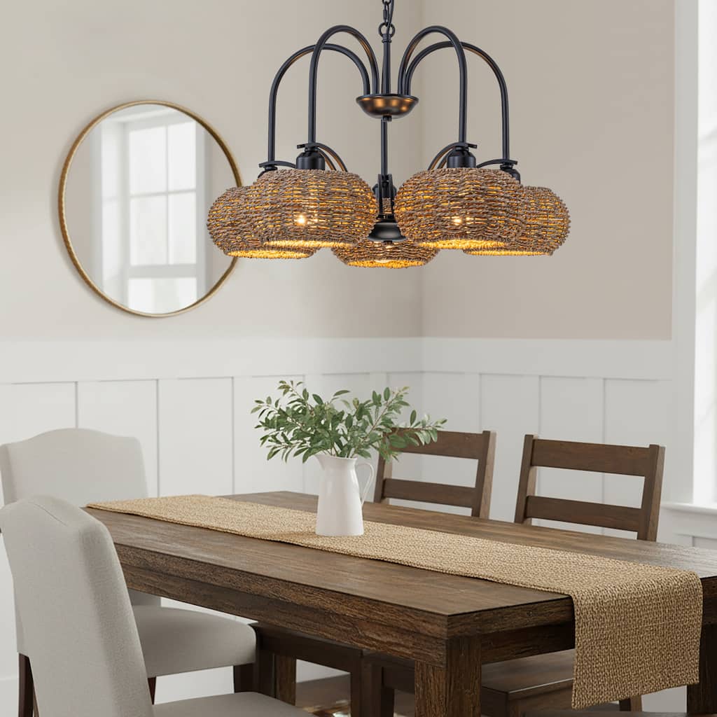 Vesper 5-light Modern Farmhouse Rustic Chandelier - 24 in. Wide/16 in. Tall