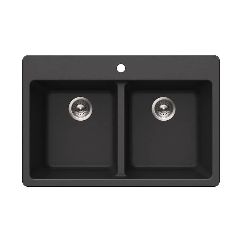 Houzer M-300 Quartztone 33" Drop In Double Basin Granite Composite - Midnite
