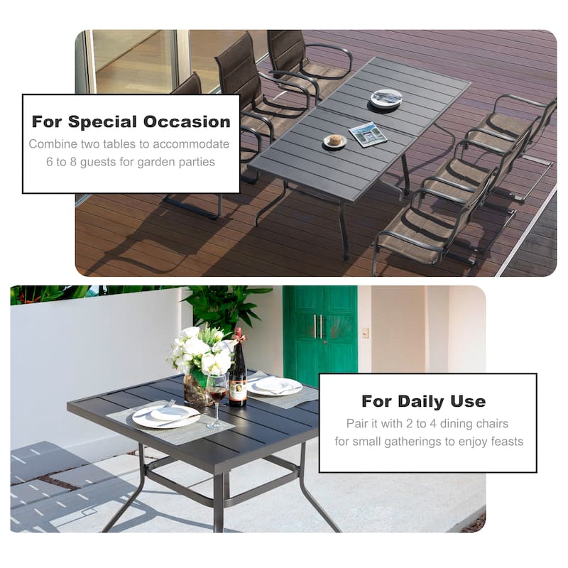 Outdoor Square 37 Inch Iron Dining Table with 1.57'' Umbrella Hole