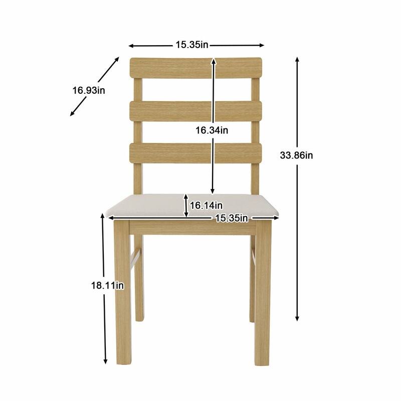 Scandinavian Wooden Dining Chairs with Three Horizontal Back, Upholstered Seat Dining Chairs, Set of 2