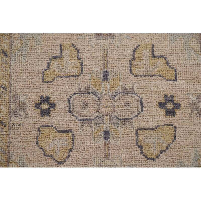 Hand Knotted Oriental 100% Wool Carpet Transitional Geometric Beige & Ivories Oushak Runner Rug - 9' 8'' X 2' 8''