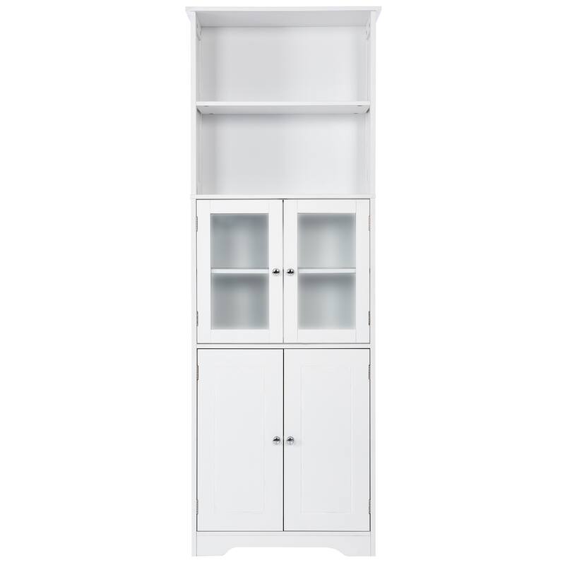 Roomfitters Tall Storage Cabinet with Shelves and Doors for Bathroom Kitchen or Living Room Freestanding MDF Unit, White