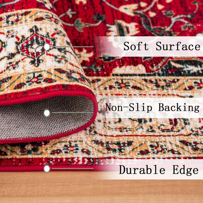 6'x9' Vintage Bohemian Persian Area Rug with Floral Design in Yellow & Red - 6' x 9'