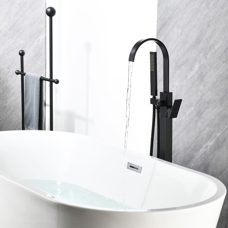 Freestanding Tub Faucet With Hand Sprayer Floor Mount Roman Bathtub Faucet Modern Waterfall Tub Filler Trim With Handheld Showe