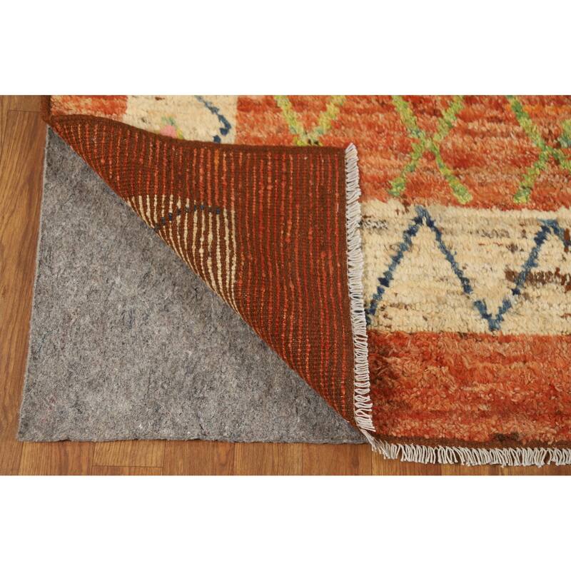 Geometric Orange Moroccan Oriental Rug Handmade Modern Wool Carpet - 6'9" x 9'9"