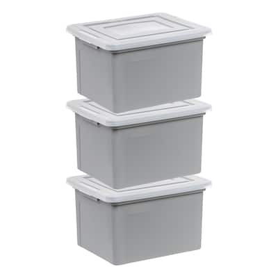 IRIS USA® File Boxes 35 Qt Buckle Lid - Gray - Set of 3