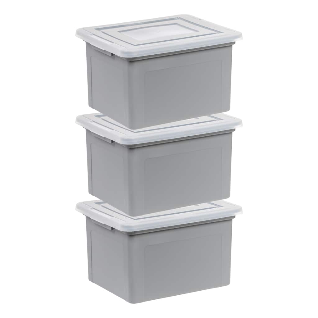 IRIS USA® File Boxes 35 Qt Buckle Lid - Gray - Set of 3