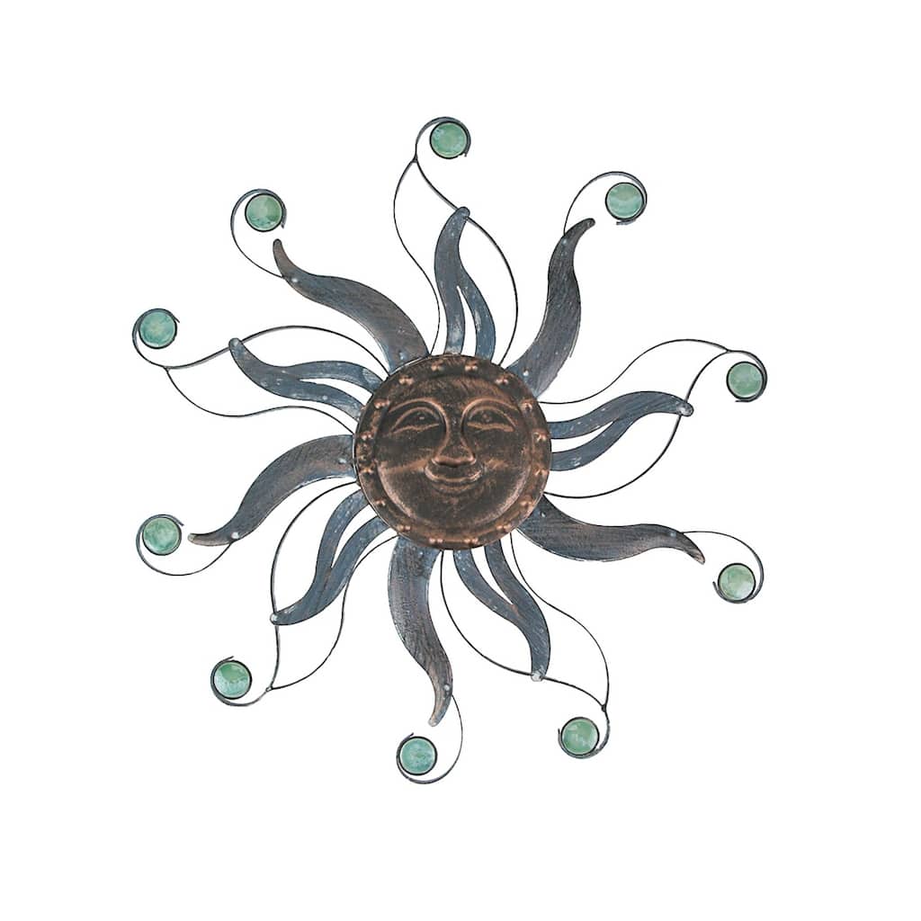 Zeckos Copper Metal Sun Face Wall Hanging Ceramic Bead Accents