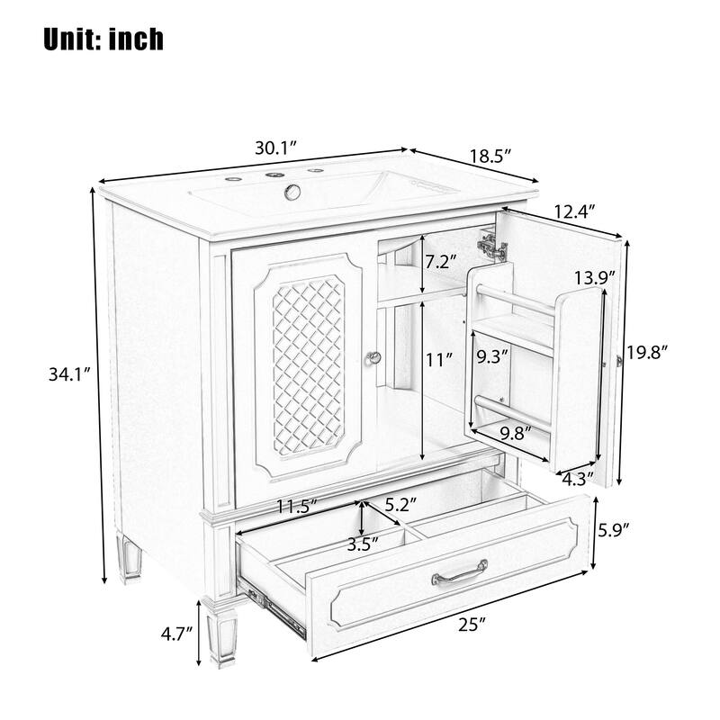 Bathroom Vanity with Sink Vintage Style,Multi-functional Storage Space