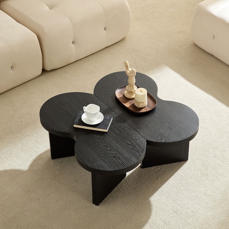 Accent Butterfly Coffee Table with Sturdy Legs, Wood Nesting Coffee Table, Modern Low Center Table for Living Room, Office