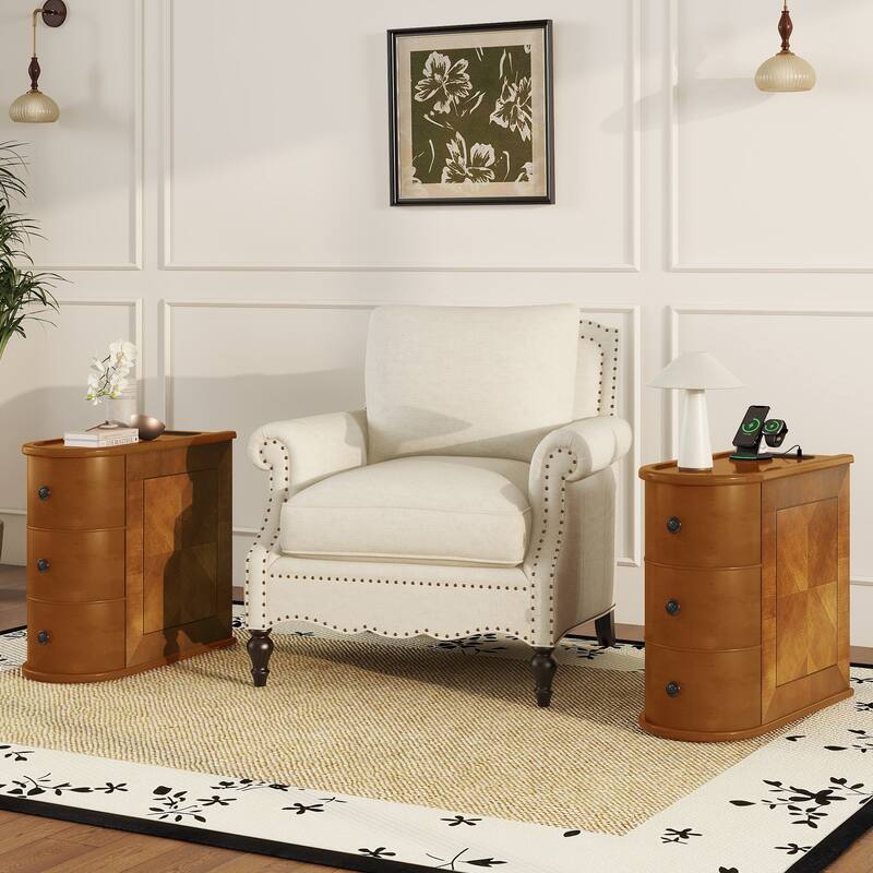 End Table with Charging Station, Sofa Side Table with Drawers, No Assembly Required