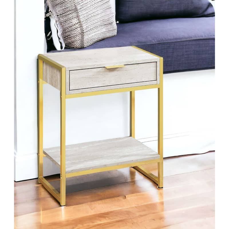 Modern 24" Bedside Table with Drawer and Shelf Rectangular Wood Top and Metal Frame Accent Table - 19.5”L x 12.75”W x 23.75”H
